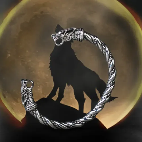 BTGM293 Gothic Lolita Viking Wolf Head Bracelet Stainless Steel Hip-Hop Men's Accessory