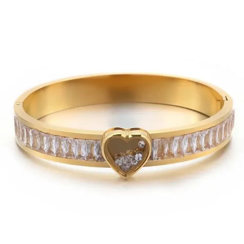 BTGM239 Heart-Shaped Zirconia Stainless Steel Bracelet Elegant Love Bangle