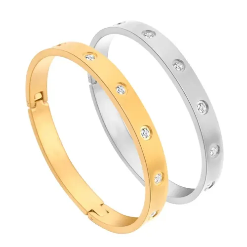 BTGM278 Sky Full Diamond zircon Couples Bracelet Stainless Steel Open