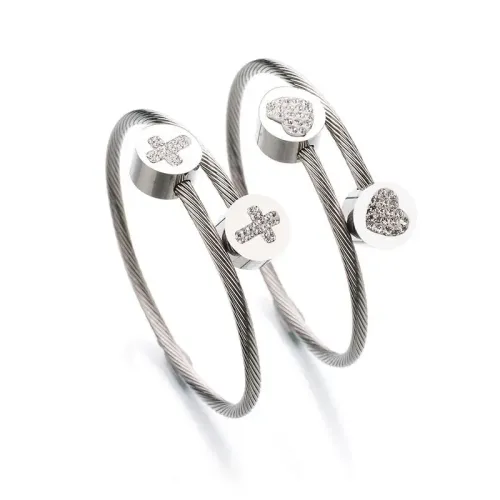 BTGM327 Heart-Shaped Wire Punk Open Stainless Steel Bracelet Trendy Jewelry