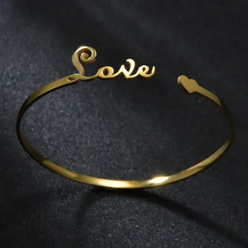 BTGM333 Custom K Gold Letter Open Bracelet Stainless Steel LOVE Name Bangle