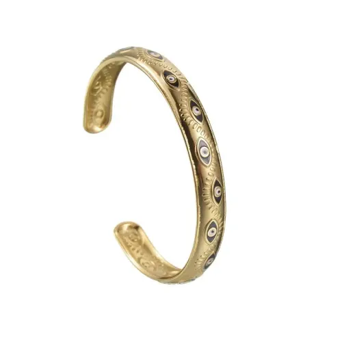 BTGM309 Evil Eye Adjustable Open Cuff Bracelet for Women K Gold Plated Stainless Steel