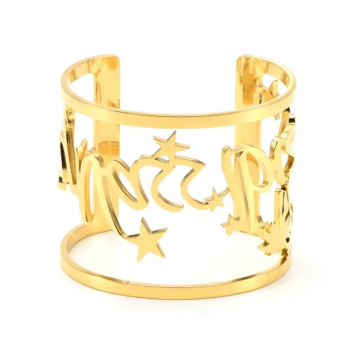 BTGM277 Women's Letter Cut-Out Open Cuff Stainless Steel Bracelet Personalized Bangle