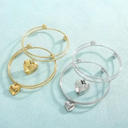 BTGM134 Double Layer Steel Wire Bracelet Stainless Steel Peach Heart Bangle for Women
