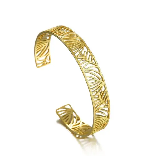 BTGM315 Leaf Hollow Open Adjustable K Gold Plated Stainless Steel Bracelet for Women Chic Accessory