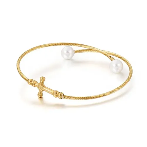 BTGM118 Stainless Steel Shell Pearl Bracelet bangle with Cross Charm for Women Elegant Jewelry