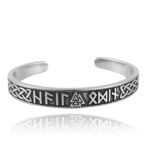 BTGM38 Viking Triangle Open Cuff Bracelet Braided Stainless Steel Norse Bangle