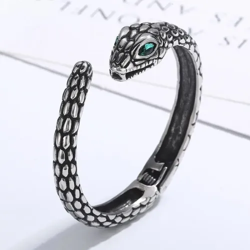 BTGM263 Green gemstone Serpent snake Open Cuff Bracelet Stainless Steel Chic Women's Nightclub Bangle