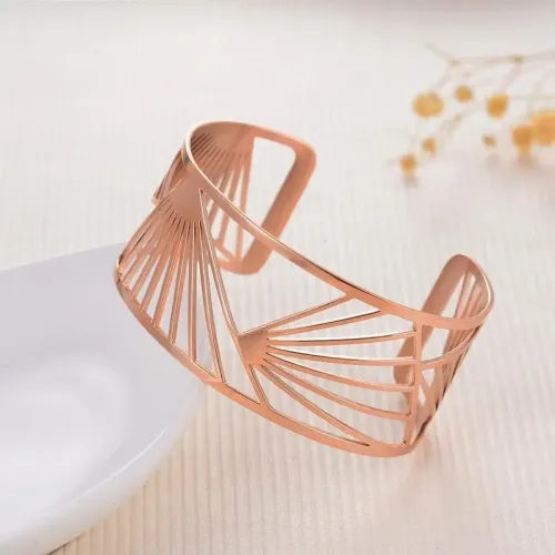 BTGM289 Rose Gold Plated Ladies' Bracelet Hollow Pattern Stainless Steel Open Cuff