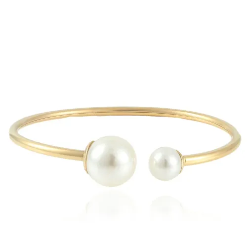 BTGM14 Elegant Open Pearl Bead Bracelet for Women Stainless Steel Cuff