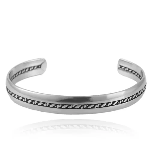 BTGM44 Polka Dot Open Cuff Bracelet Braided Stainless Steel Design Bangle