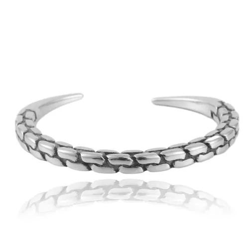 BTGM49 Stone Pattern Open Cuff Bracelet Stainless Steel with Hemp Rope Design