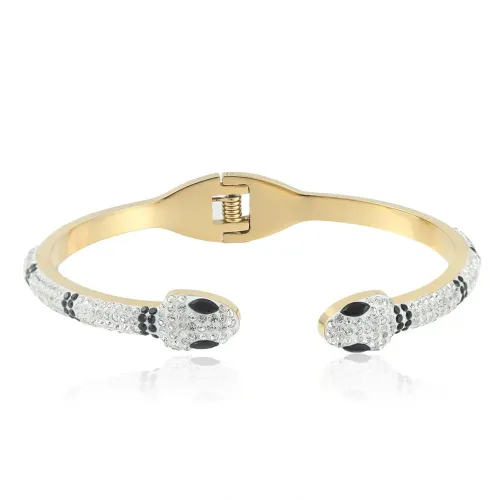 BTGM19 Dual Snake Head Open Bracelet for Women Stainless Steel Serpent Cuff