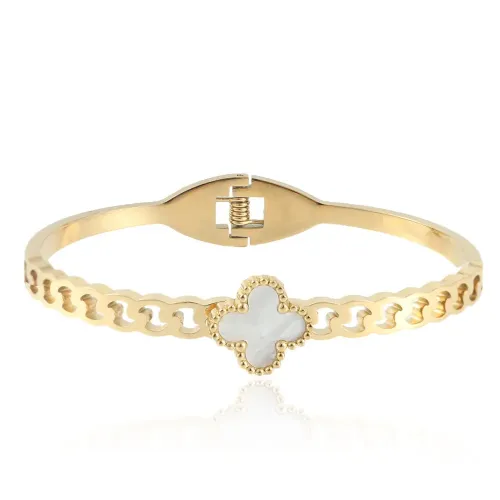 BTGM24 Four-Leaf Clover Hollow Bracelet Stainless Steel Charm Bangle for Luck