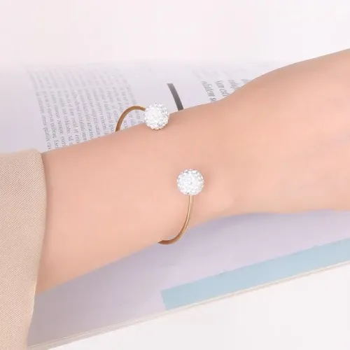 BTGM123 Clay Ball Detail Stainless Steel Cuff Bracelet Chic Open C-Shape Bangle for Women