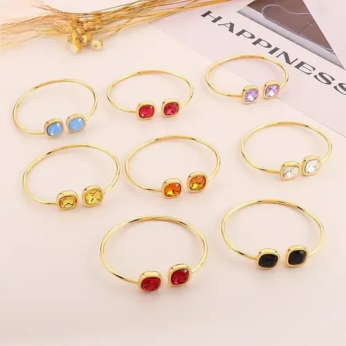 BTGM220 Square Open Hollow Stainless Steel Bracelet Glass Bangle for Women Modern Jewelry