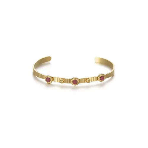 BTGM312 C-Shaped Striped Turquoise Open Cuff Adjustable Bracelet for Women Stainless Steel