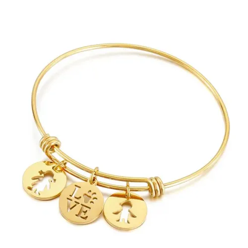 BTGM163 Adjustable Stainless Steel Gold Bracelet with Hollow 'Love' Kids Pattern Unisex Accessory
