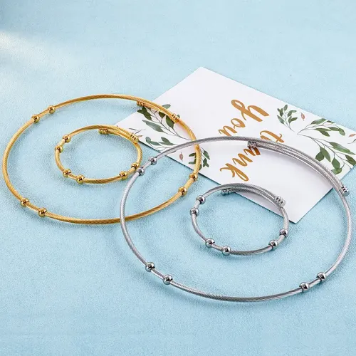 BTGM105 DIY Pendant Jewelry Small Bead Stainless Steel Open Choker Bracelet Set