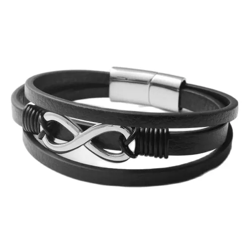BTGM70 Moebius Men's Punk Leather Bracelet Stainless Steel Braided Alphabet