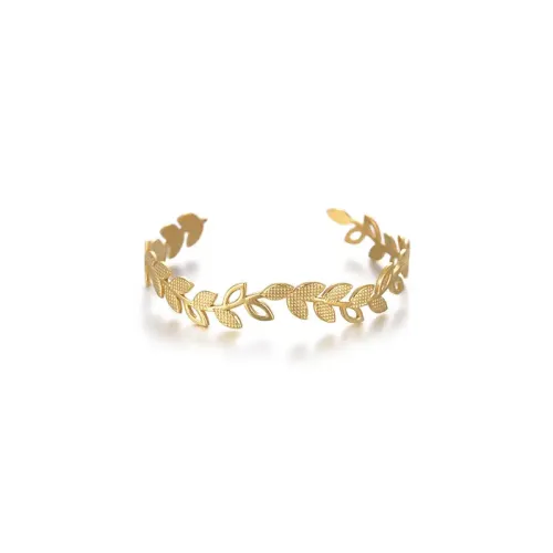 BTGM306 Winter Collection: K Gold Irregular Leaf Open Cuff Bracelet for Women Stainless Steel