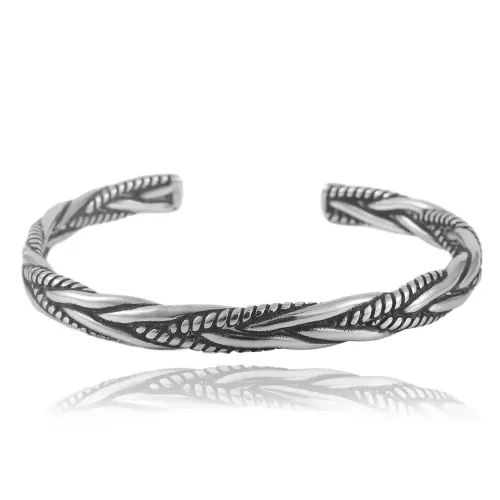 BTGM42 Twisted Rope Open Cuff Bracelet Braided Stainless Steel Design Bangle