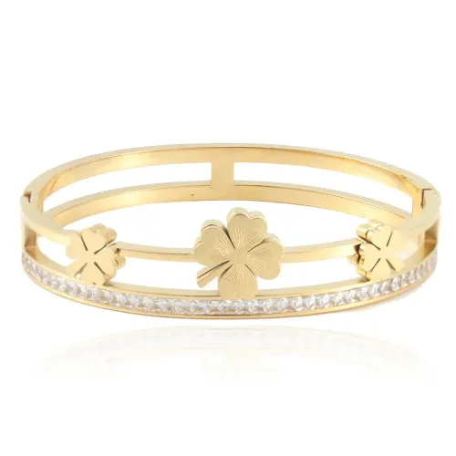 BTGM11 Elegant Hollow Floral Bracelet for Women Stainless Steel Bangle