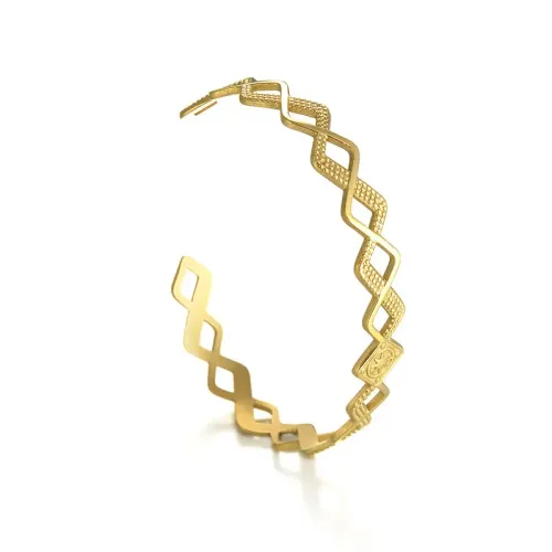 BTGM299 Bohemian K Gold Diamond Cut Open Cuff Bracelet for Women Stainless Steel