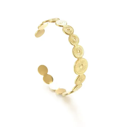 BTGM326 Circular Linked Halo Pattern Open Bracelet for Women K Gold Stainless Steel