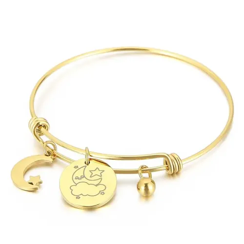 BTGM154 Star Moon Stainless Steel Expandable Bracelet Perfect Mother's Day Gift for Mom