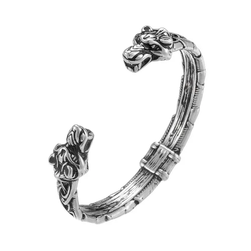 BTGM99 Viking Stainless Steel Bracelet Wolf Head Design Men Norse Inspired