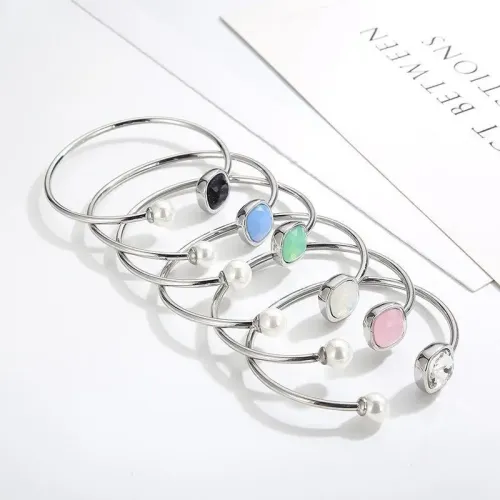 BTGM183 Multicolor Moonstone Pearl Open Cuff Stainless Steel Bracelet for Girlfriend
