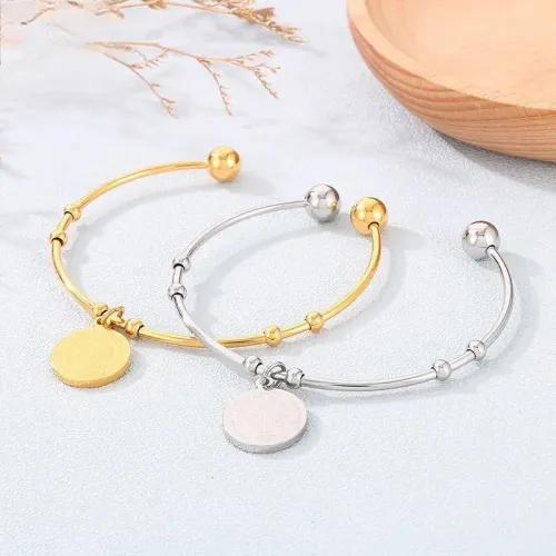 BTGM142 24K Gold Coin Pendant Open Cuff Stainless Steel Bracelet Luxury Jewelry Accessory