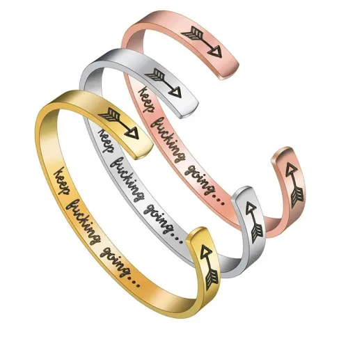 BTGM343 Keep Fucking Going Arrow Cuff Stainless Steel Inspirational Bracelet