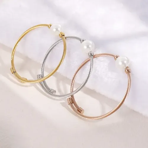 BTGM188 Elegant Stainless Steel Open Shell Pearl Women's Wire Bracelet