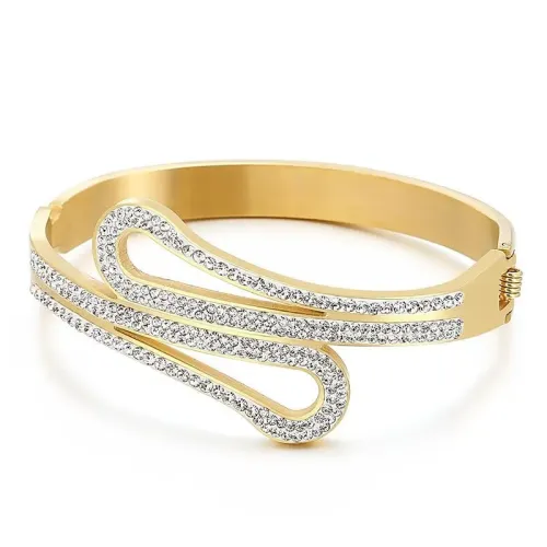 BTGM113 Golden Rhinestone Stainless Steel Bracelet for Women Luxurious Fashion Jewelry