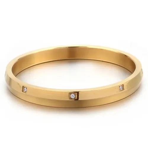 BTGM249 Elegant Gold-Tone Diamond-Set Bangle for Women Stainless Steel Jewelry
