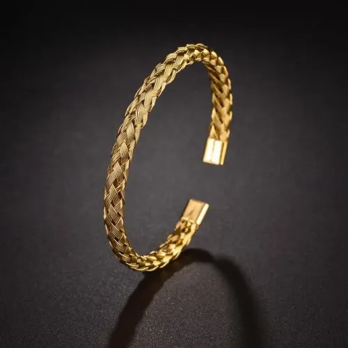 BTGM332 K Gold Stainless Steel Wire Round Head Open Bracelet Unisex Jewelry