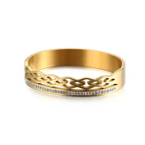 BTGM231 Hollow-Out Rhinestone Studded Gold-Plated Stainless Steel Bracelet for Women