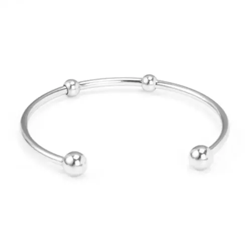 BTGM84 Women's Stainless Steel Bracelet with Dual Bead Design Open Cuff Jewelry
