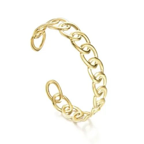 BTGM314 Interlocking Clasp Open Cuff Adjustable Bracelet for Women K Gold Stainless Steel
