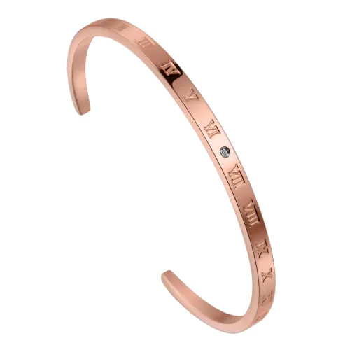 BTGM280 Roman Numerals Open Cuff Couples Rose Gold Stainless Steel bangle