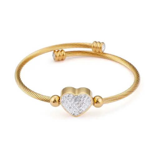 BTGM219 Women's Heart-Shaped Rhinestone Wire-Woven Stainless Steel Bracelet Chic Jewelry