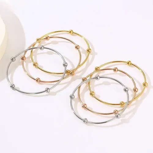 BTGM139 Triple Stainless Steel Bracelets Set for Girls Chic Round Jewelry Accessory