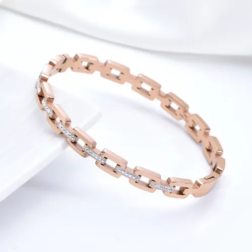 BTGM267 Rose Gold Stainless Steel Cubic Zirconia Square Hollow Women's Bracelet