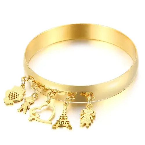 BTGM192 Elegant Gold Stainless Steel Heart Bracelet Wide Band Circle Women's Bangle