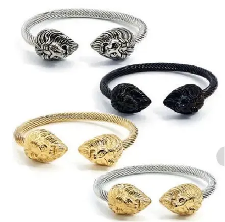 BTGM78 Lion Head Bracelet Stainless Steel Lion Jewelry Unisex Cuff