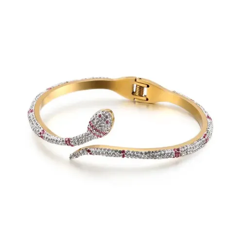 BTGM247 Serpentine Diamond-Encrusted Bracelet for Women Stainless Steel Snake Head Bangle