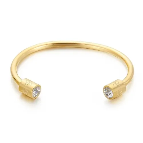 BTGM201 Elegant Rhinestone-Embellished Cylinder Open Cuff Bracelet Stainless Steel Jewelry