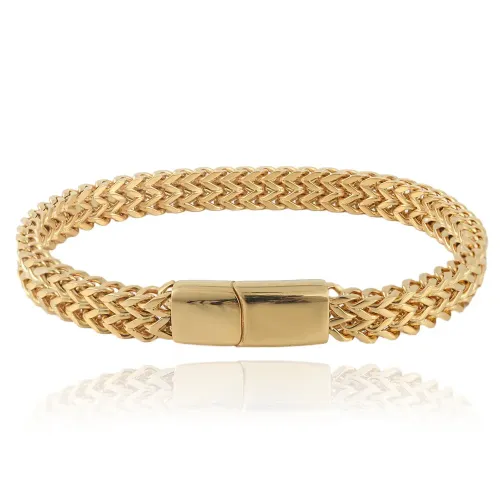 BTGM32 Biker Chain Open Cuff Bracelet Woven Stainless Steel Motorcycle Link Design